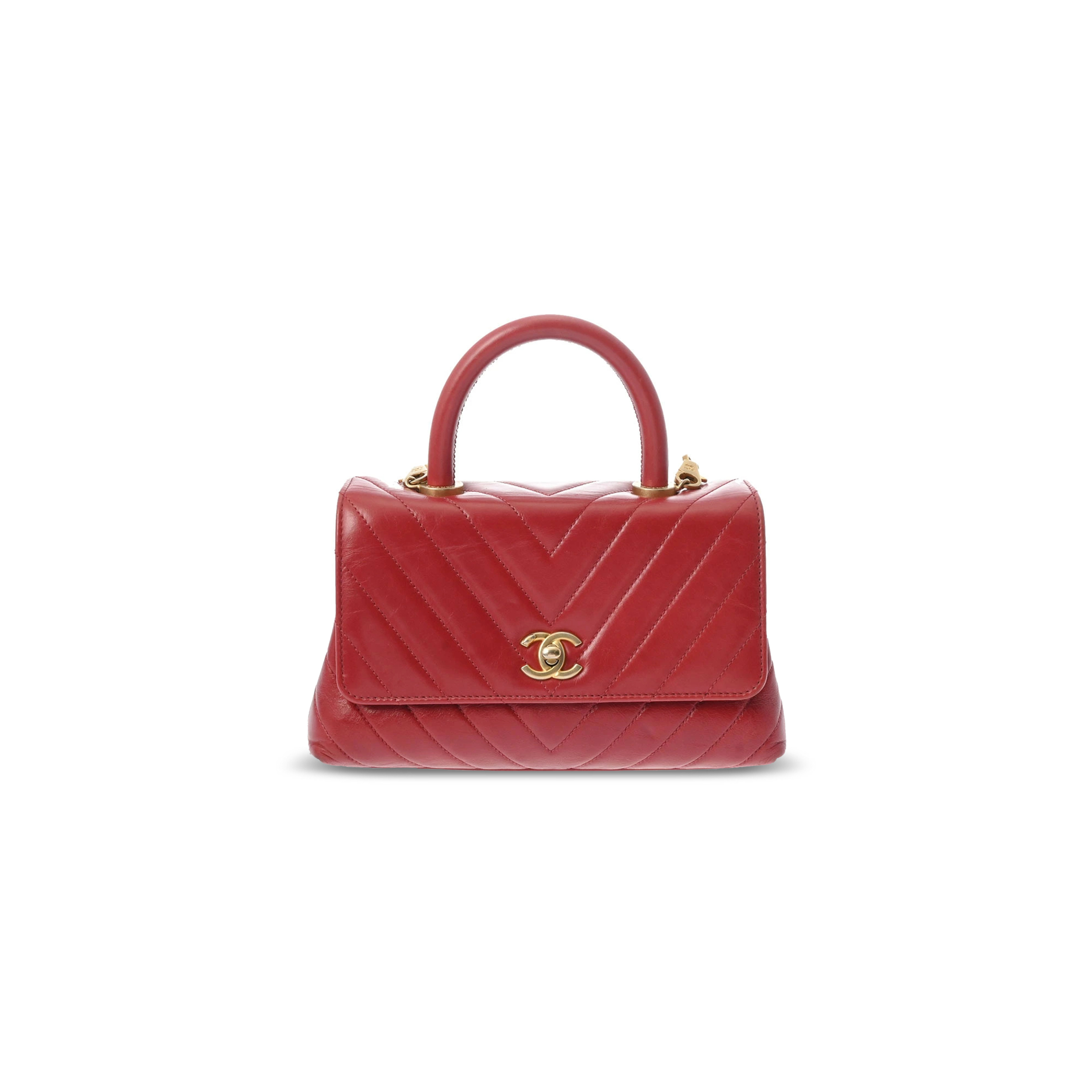 CHANEL MASTER SMALL COCO FLAP BAG WITH TOP HANDLE CHEVRON V A92990 (23*15*9cm)